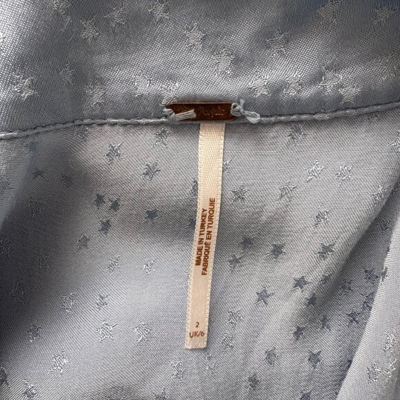 Free People Starstruck Asymmetrical Mini Skirt In Big Sur Blue Metallic Size 2 - Picture 6 of 7